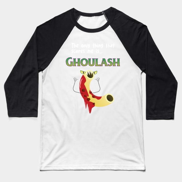 Funny Halloween Ghoul Goulash Haunted Food Pun Baseball T-Shirt by lucidghost